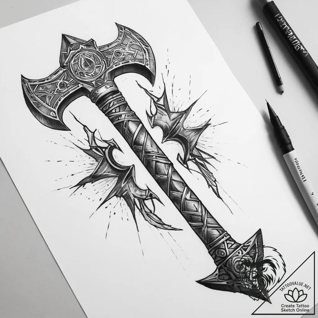 Tattoo sketch perun's axe with a lightning bo... - tattoo sketch (№1757957590_0, 15.09.2025 17:33) — tattoovalue.net