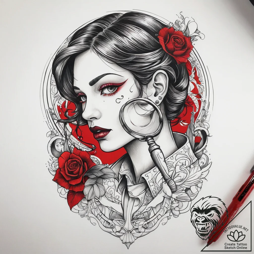 Tattoo sketch detective a person with a magni... - tattoo sketch (№1757957795_0, 15.09.2025 17:36) — tattoovalue.net
