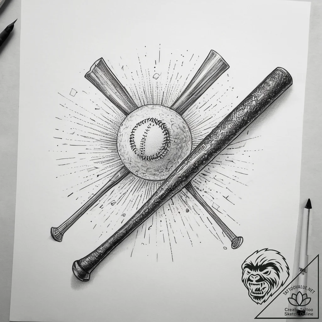Tattoo sketch baseball with a bat, artistic t... - tattoo sketch (№1757959366_0, 15.09.2025 18:02) — tattoovalue.net