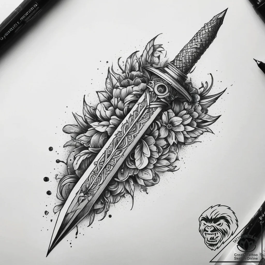 Tattoo sketch dagger, tattoo flash sheet desi... - tattoo sketch (№1757961506_0, 15.09.2025 18:38) — tattoovalue.net