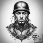 Tattoo sketch soldier with a chain, concept a… – tattoo sketch (№1757962099_0, 15.09.2025 18:48) — tattoovalue.net