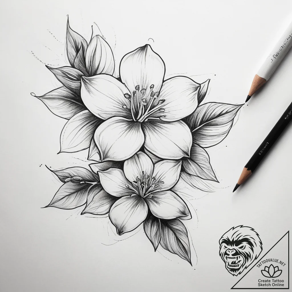 Tattoo sketch jasmine, artistic tattoo sketch... - tattoo sketch (№1757965669_0, 15.09.2025 19:47) — tattoovalue.net