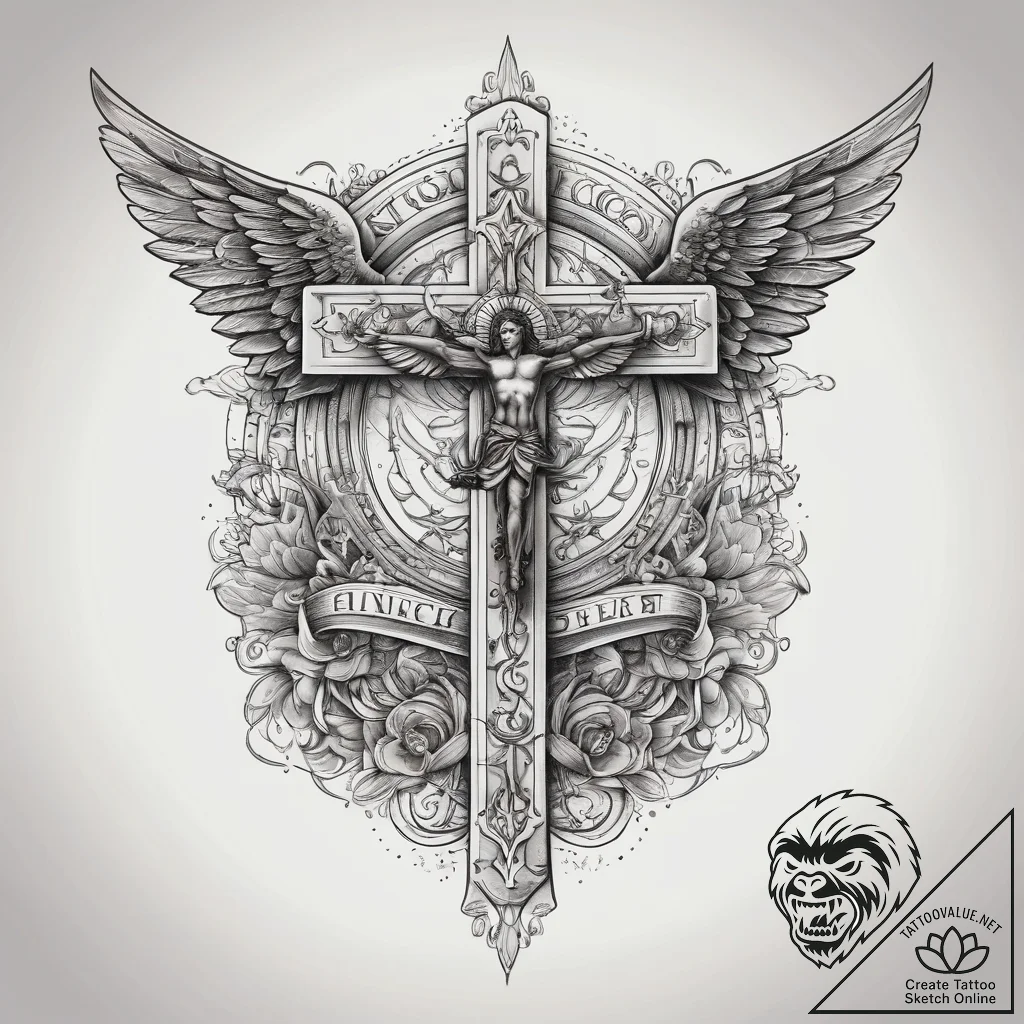 Tattoo sketch angelic lettering, ink illustra... - tattoo sketch (№1757965864_0, 15.09.2025 19:51) — tattoovalue.net