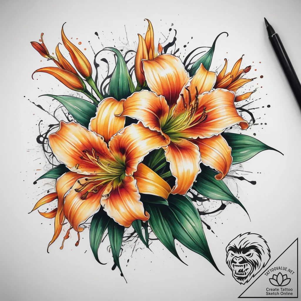 Tattoo sketch daylily, tattoo flash sheet des... - tattoo sketch (№1757967237_0, 15.09.2025 20:13) — tattoovalue.net