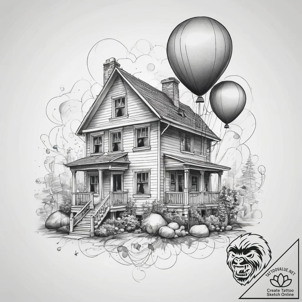 Tattoo sketch up house with balloons, tattoo... - tattoo sketch (№1757967630_0, 15.09.2025 20:20) — tattoovalue.net