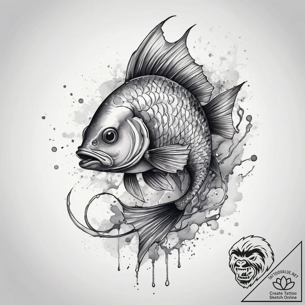 Tattoo sketch fishing a fish on a hook, tatto... - tattoo sketch (№1757968828_0, 15.09.2025 20:40) — tattoovalue.net