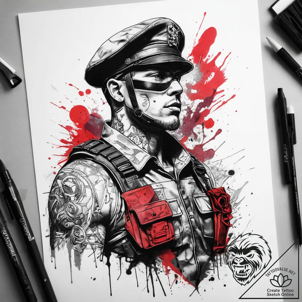 Tattoo sketch soldier with a document, tattoo... - tattoo sketch (№1757969621_0, 15.09.2025 20:53) — tattoovalue.net