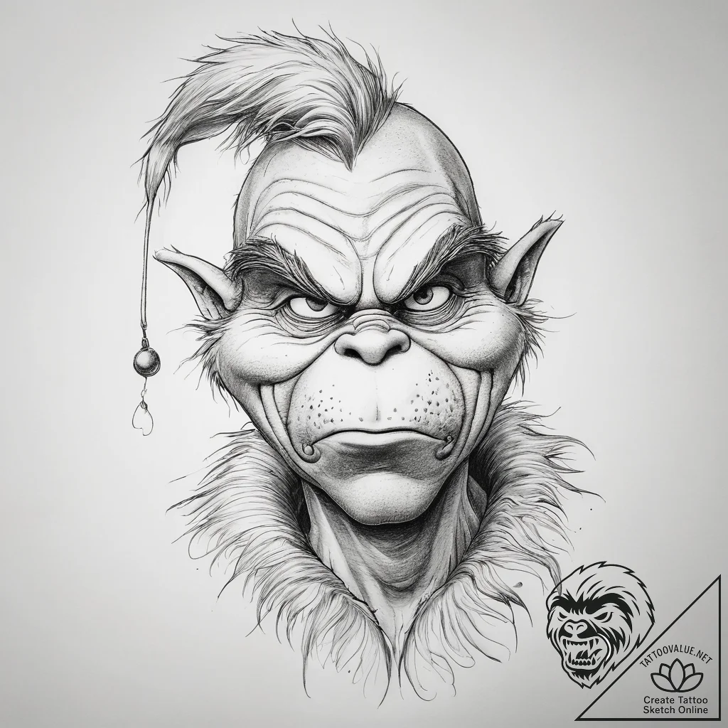 Tattoo sketch the grinch with a claw, tattoo... - tattoo sketch (№1757973388_0, 15.09.2025 21:56) — tattoovalue.net