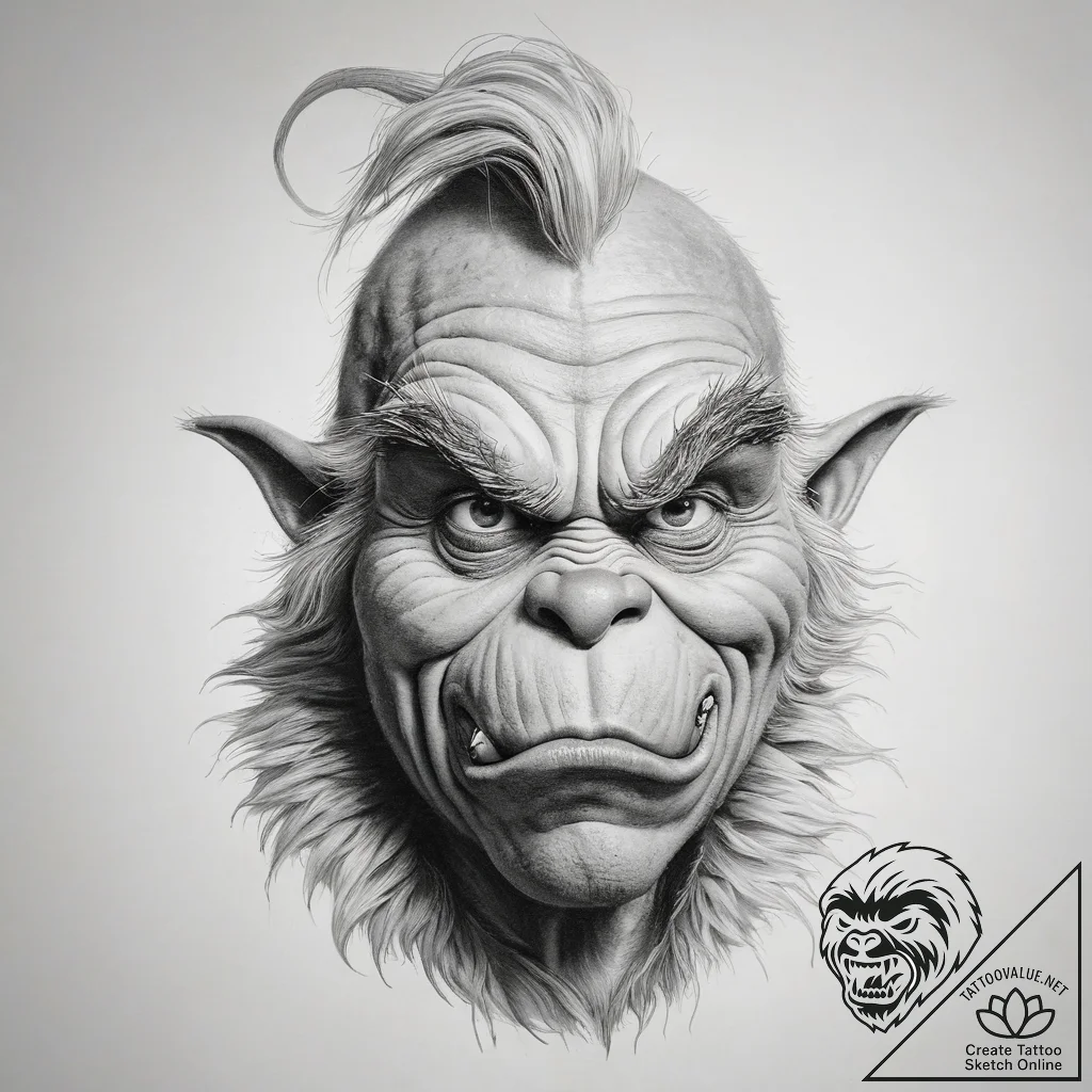 Tattoo sketch the grinch with a horn - tattoo sketch (№1757976167_0, 15.09.2025 22:42) — tattoovalue.net