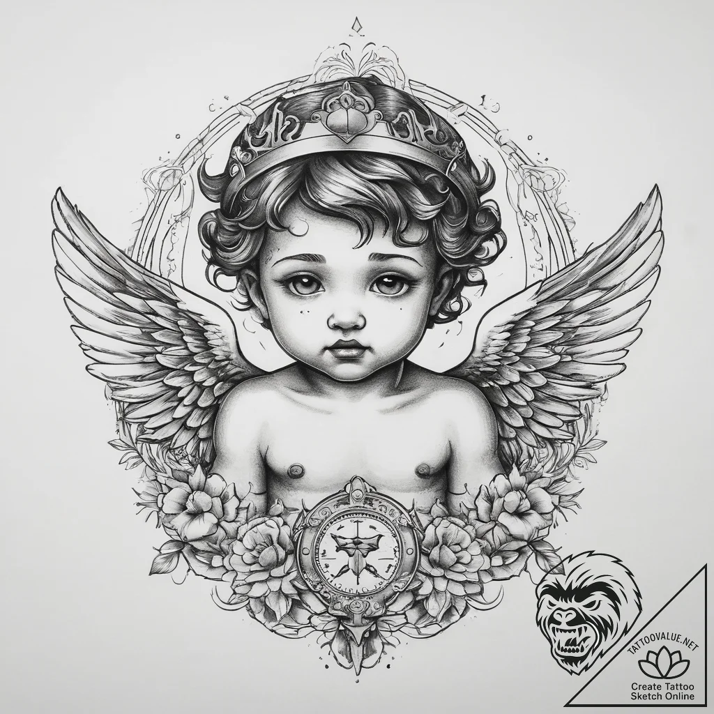 Tattoo sketch cherub, artistic tattoo sketch,... - tattoo sketch (№1757976367_0, 15.09.2025 22:46) — tattoovalue.net