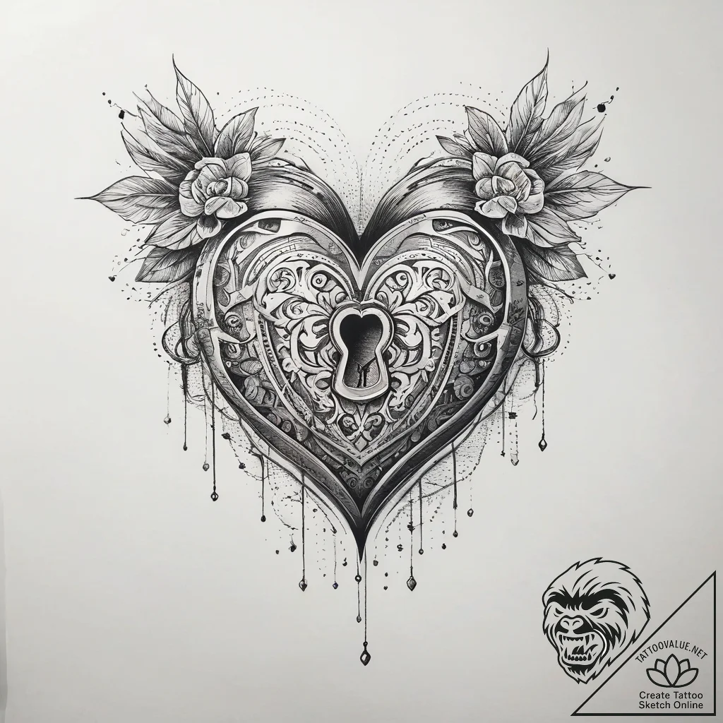 Tattoo sketch узор в виде сердца с замком, in... - tattoo sketch (№1757977344_0, 15.09.2025 23:02) — tattoovalue.net