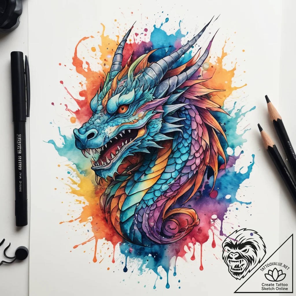 Tattoo sketch dragon, tattoo flash sheet desi... - tattoo sketch (№1757978324_0, 15.09.2025 23:18) — tattoovalue.net
