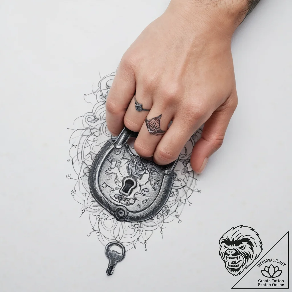 Tattoo hands with a lock - tattoo sketch (№1757978907_0, 15.09.2025 23:28) — tattoovalue.net