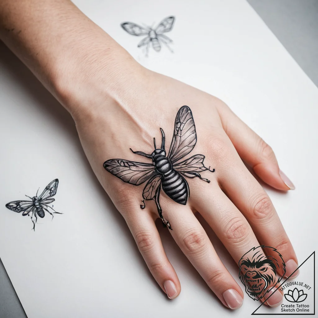 Tattoo sketch hands with an insect - tattoo sketch (№1757980489_0, 15.09.2025 23:54) — tattoovalue.net