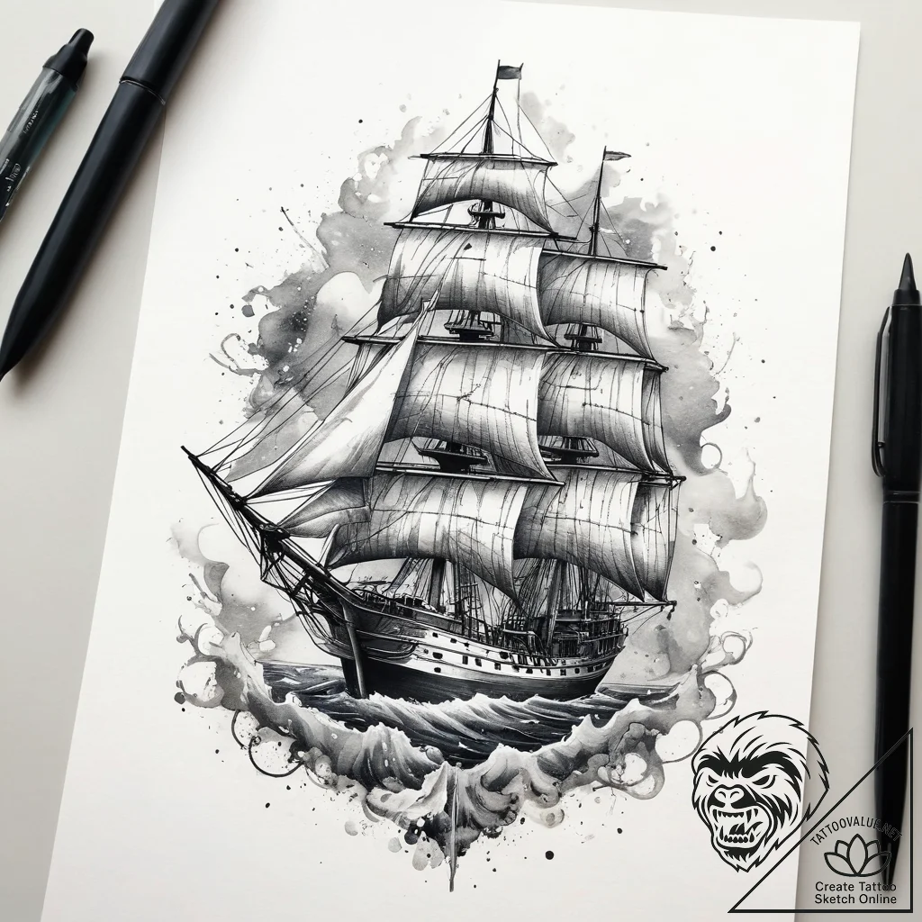 Tattoo sketch ship's mast, ink illustration f... - tattoo sketch (№1757980682_0, 15.09.2025 23:58) — tattoovalue.net