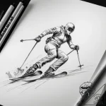 Tattoo sketch skiing person on skis – tattoo sketch (№1757981470_0, 16.09.2025 00:11) — tattoovalue.net