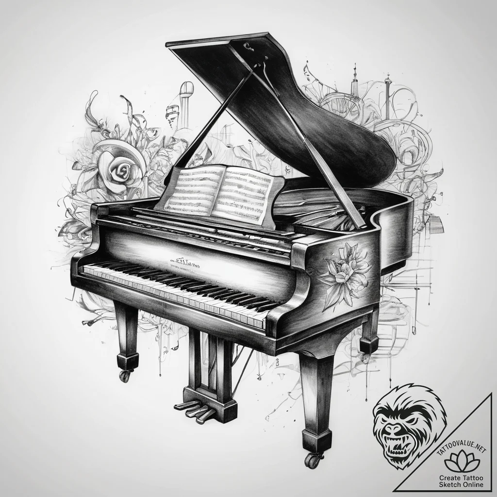 Tattoo sketch musician grand piano keys - tattoo sketch (№1757982259_0, 16.09.2025 00:24) — tattoovalue.net