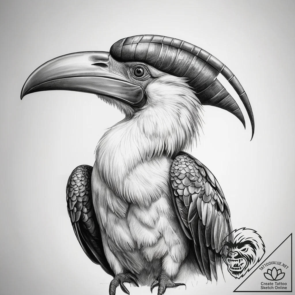 Tattoo sketch hornbill - tattoo sketch (№1757984218_0, 16.09.2025 00:56) — tattoovalue.net