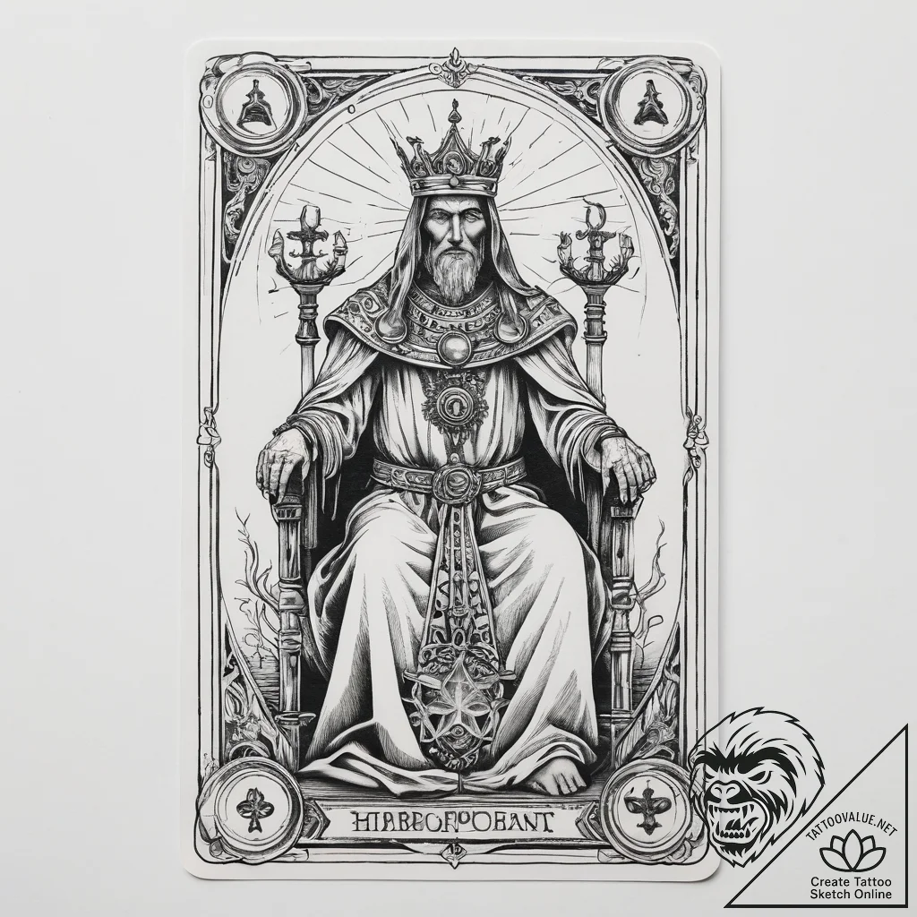 Tattoo sketch tarot card hierophant - tattoo sketch (№1757984420_0, 16.09.2025 01:00) — tattoovalue.net