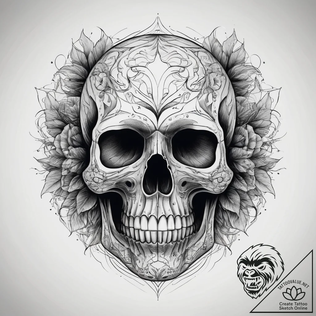 Tattoo sketch graphic череп, tattoo line art,... - tattoo sketch (№1757984615_0, 16.09.2025 01:03) — tattoovalue.net