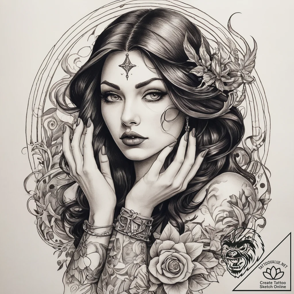 Tattoo sketch hands with a witch, concept art... - tattoo sketch (№1757986191_0, 16.09.2025 01:29) — tattoovalue.net