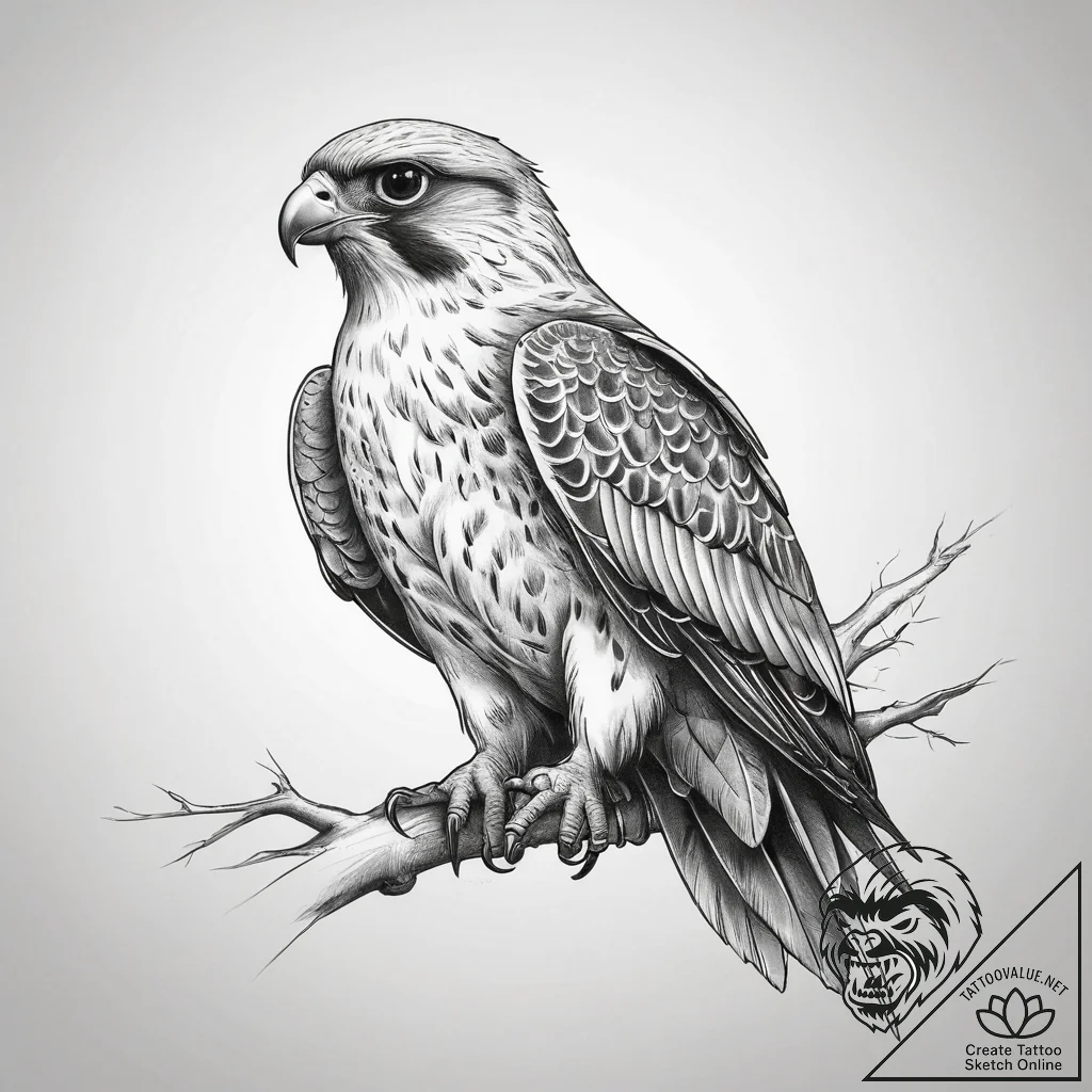 Tattoo sketch falcon, tattoo flash sheet desi... - tattoo sketch (№1757987577_0, 16.09.2025 01:52) — tattoovalue.net
