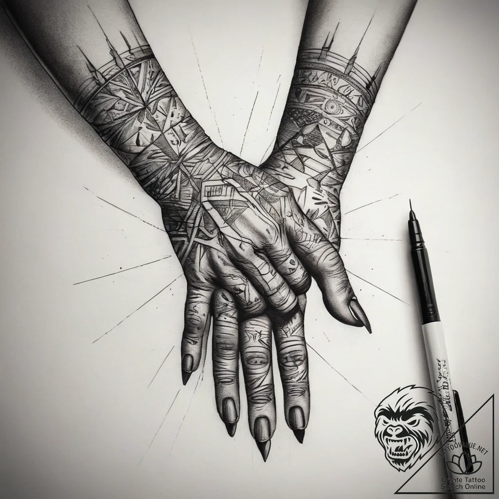 Tattoo sketch hands with a laser, tattoo sket... - tattoo sketch (№1757987781_0, 16.09.2025 01:56) — tattoovalue.net