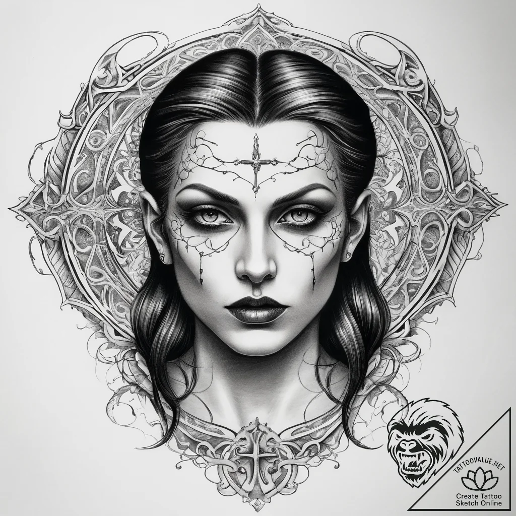 Tattoo sketch vampire with a cross, tattoo fl... - tattoo sketch (№1757988180_0, 16.09.2025 02:03) — tattoovalue.net