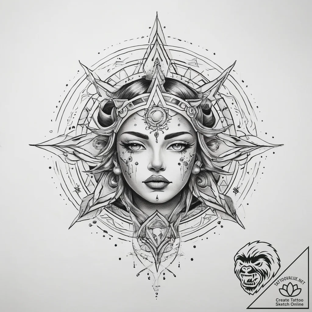 Tattoo sketch cosmic being - tattoo sketch (№1757989372_0, 16.09.2025 02:22) — tattoovalue.net