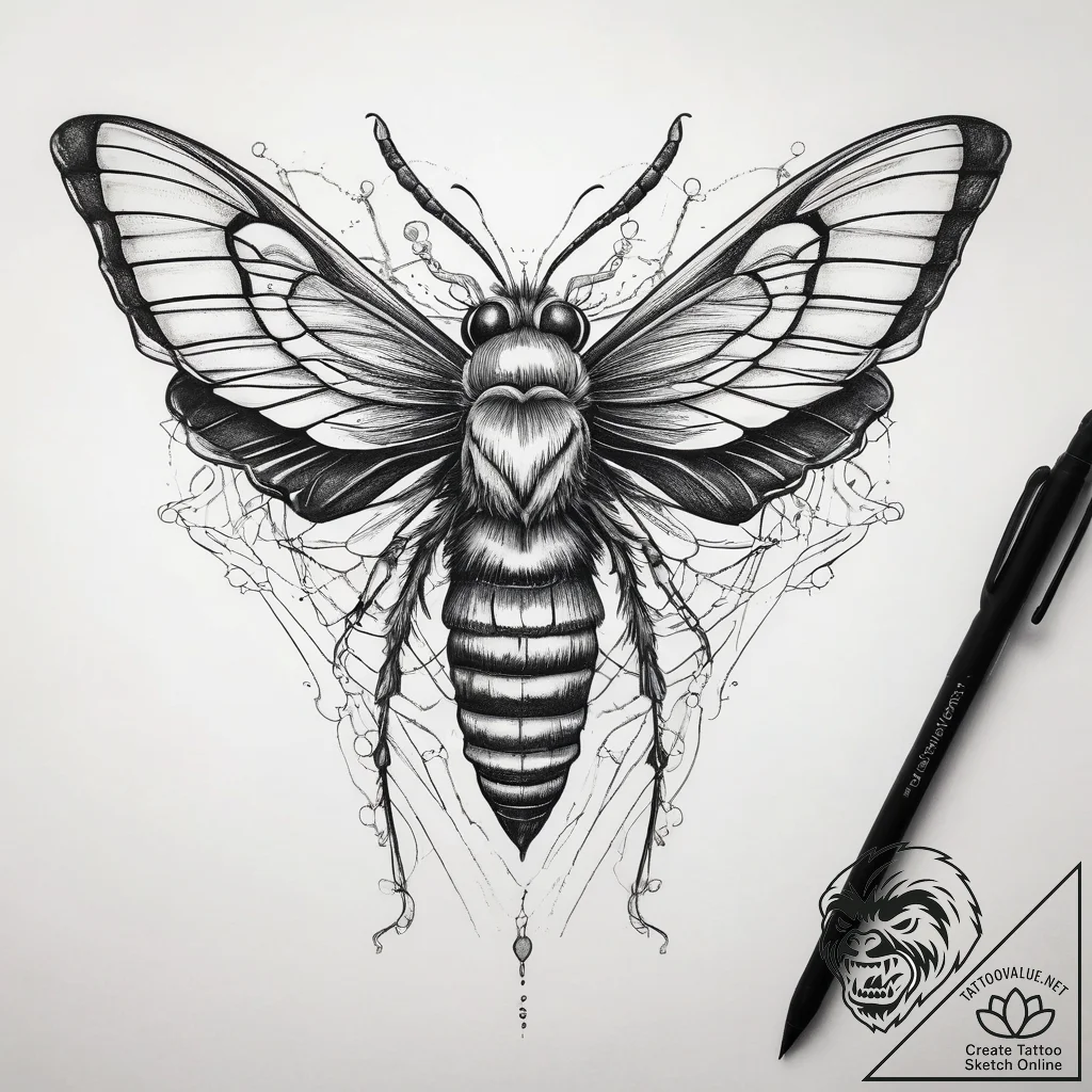 Tattoo sketch snowberry clearwing moth, tatto... - tattoo sketch (№1757989571_0, 16.09.2025 02:26) — tattoovalue.net