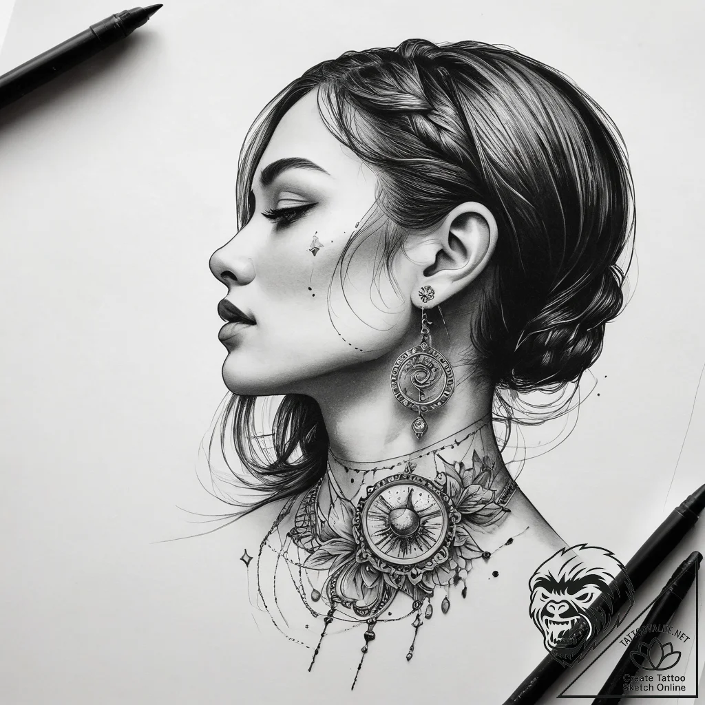 Tattoo sketch earrings with a moon - tattoo sketch (№1757989973_0, 16.09.2025 02:32) — tattoovalue.net