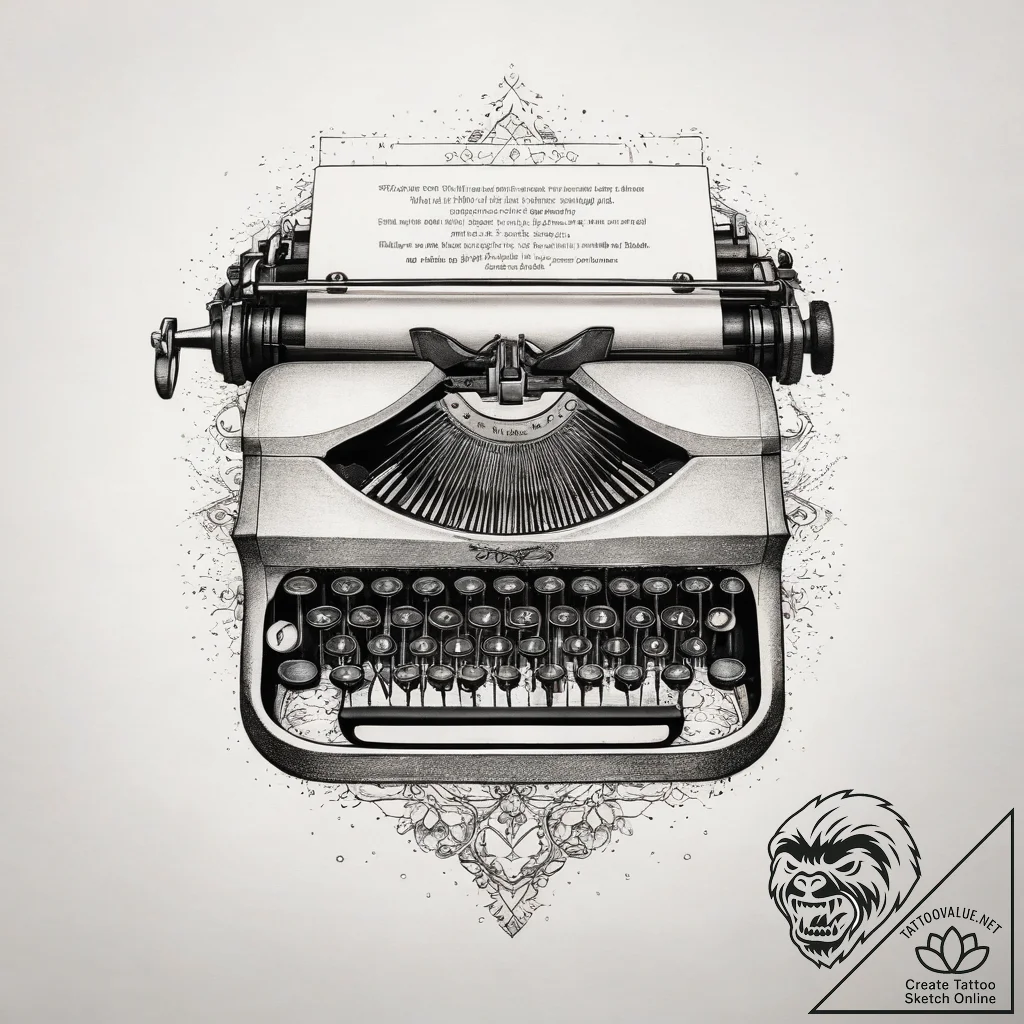 Tattoo sketch typewriter with a quote, tattoo... - tattoo sketch (№1757994895_0, 16.09.2025 03:54) — tattoovalue.net