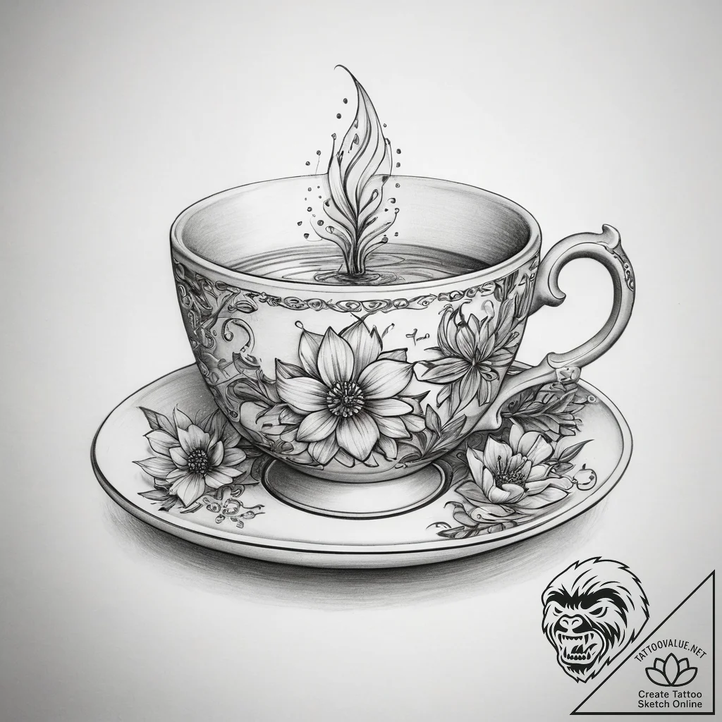 Tattoo sketch teacup tattoo - tattoo sketch (№1757998191_0, 16.09.2025 04:49) — tattoovalue.net