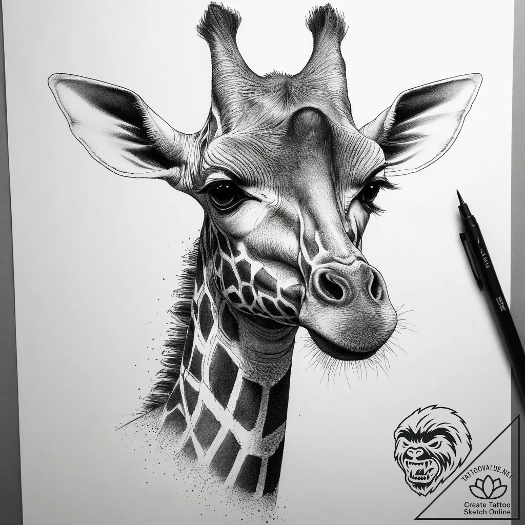 Tattoo sketch giraffe, ink illustration for t... - tattoo sketch (№1757998578_0, 16.09.2025 04:56) — tattoovalue.net