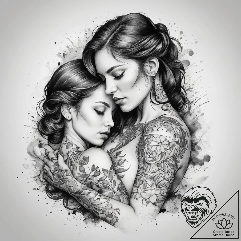 Tattoo sketch a mother's embrace, tattoo sket... - tattoo sketch (№1757999353_0, 16.09.2025 05:09) — tattoovalue.net