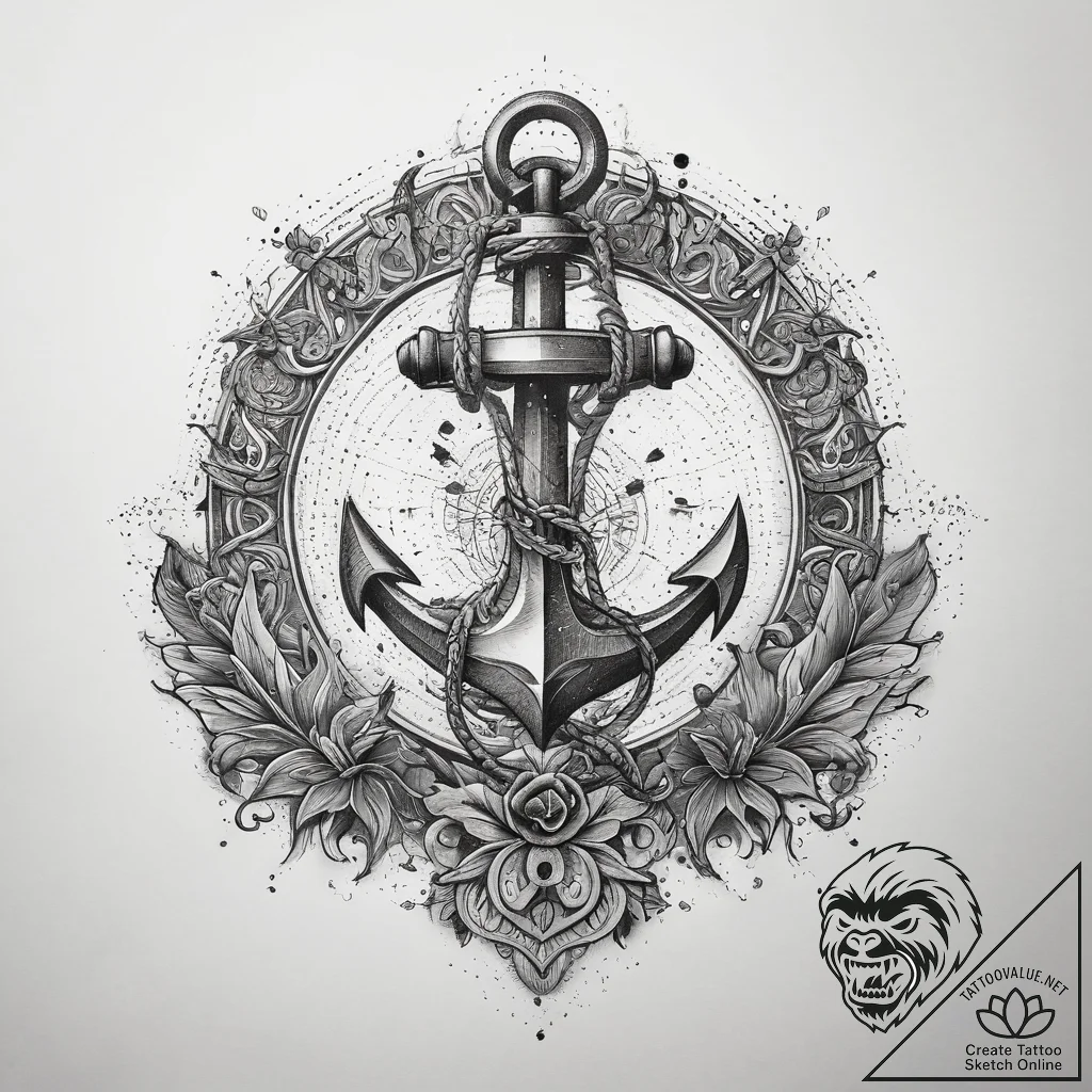 Tattoo sketch anchor with a rope, artistic ta... - tattoo sketch (№1757999746_0, 16.09.2025 05:15) — tattoovalue.net