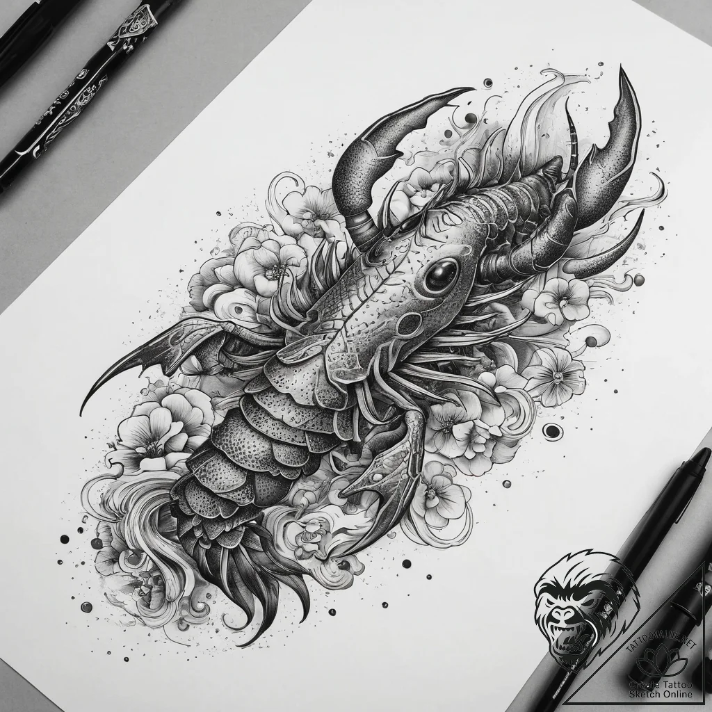 Tattoo sketch lobster, tattoo flash sheet des... - tattoo sketch (№1758000732_0, 16.09.2025 05:32) — tattoovalue.net