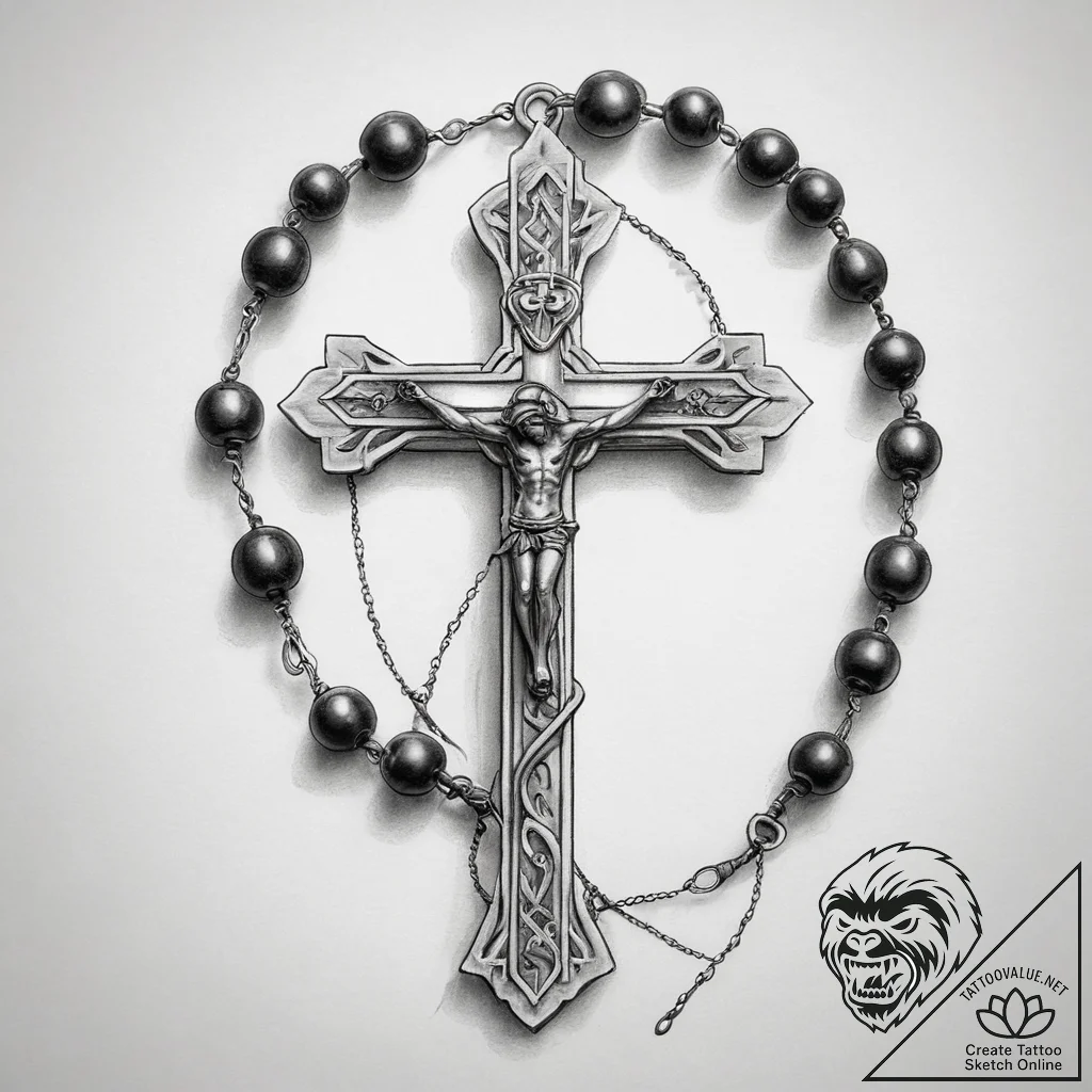 Tattoo sketch rosary beads with a cross, arti... - tattoo sketch (№1758003259_0, 16.09.2025 06:14) — tattoovalue.net