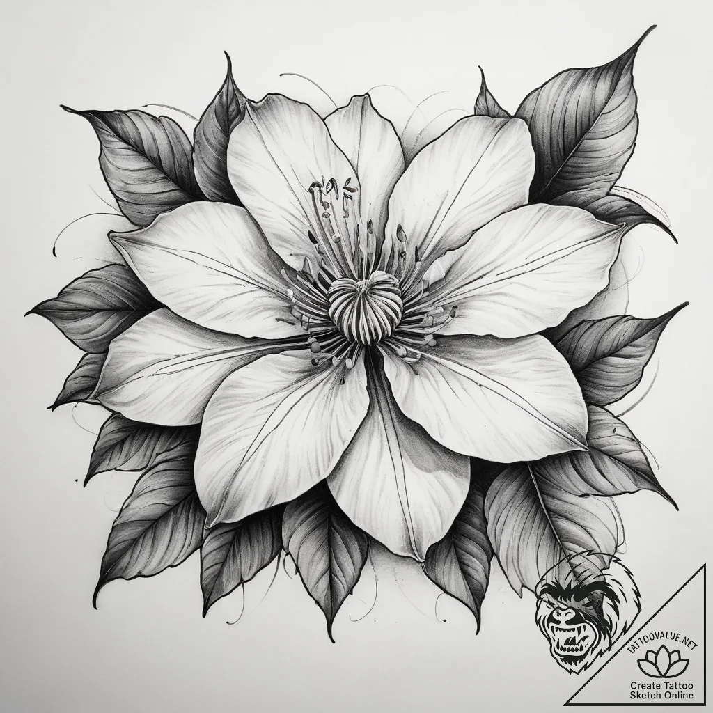 Tattoo sketch clematis, ink illustration for... - tattoo sketch (№1758004457_0, 16.09.2025 06:34) — tattoovalue.net