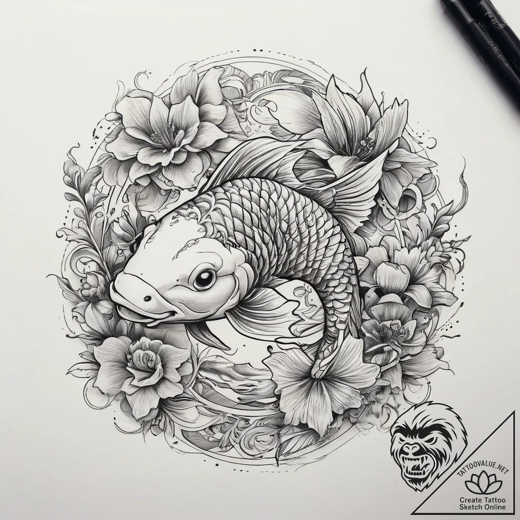 Tattoo sketch koi fish, ink illustration for... - tattoo sketch (№1758006433_0, 16.09.2025 07:07) — tattoovalue.net