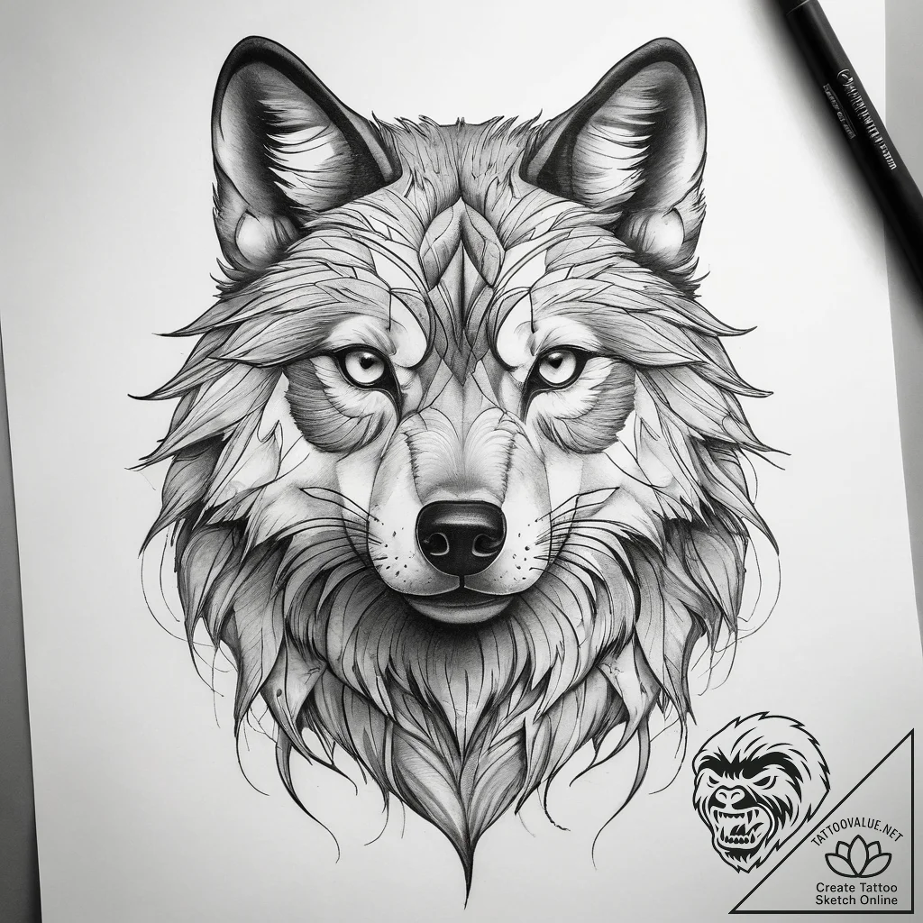 Tattoo sketch new school волк, tattoo line ar... - tattoo sketch (№1758007015_0, 16.09.2025 07:16) — tattoovalue.net