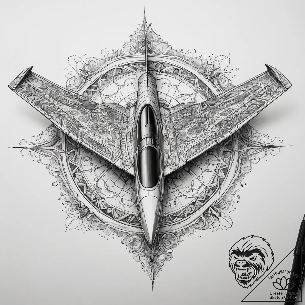 Tattoo sketch fighter jet, ink illustration f... - tattoo sketch (№1758033170_0, 16.09.2025 14:32) — tattoovalue.net