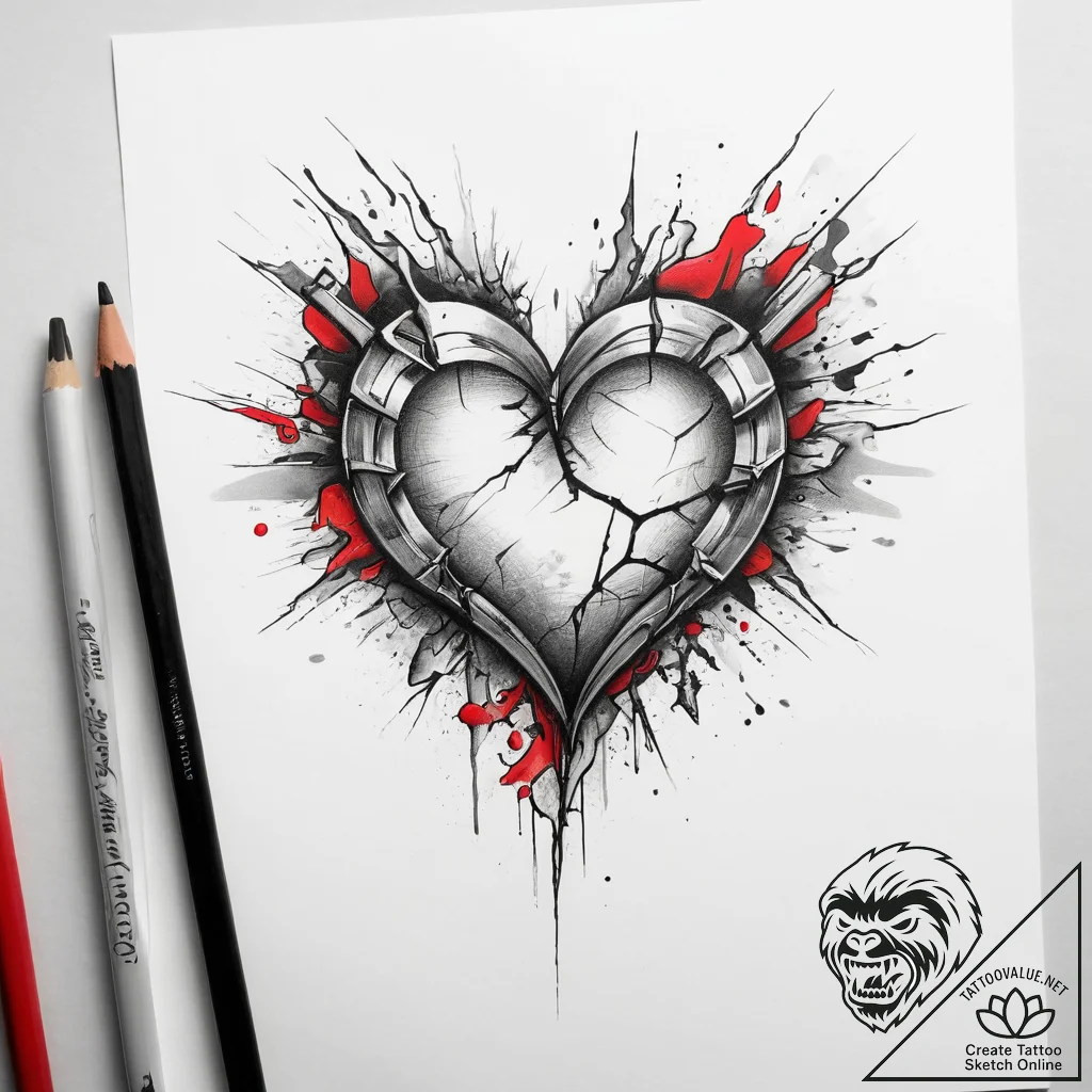 Tattoo sketch emo broken heart, artistic tatt... - tattoo sketch (№1758034169_0, 16.09.2025 14:49) — tattoovalue.net