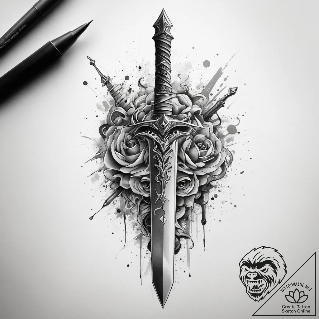 Tattoo sketch sword, artistic tattoo sketch,... - tattoo sketch (№1758034763_0, 16.09.2025 14:59) — tattoovalue.net
