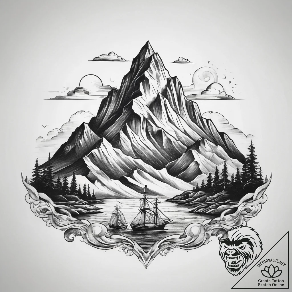 Tattoo sketch mountain tattoo, artistic tatto... - tattoo sketch (№1758036530_0, 16.09.2025 15:28) — tattoovalue.net