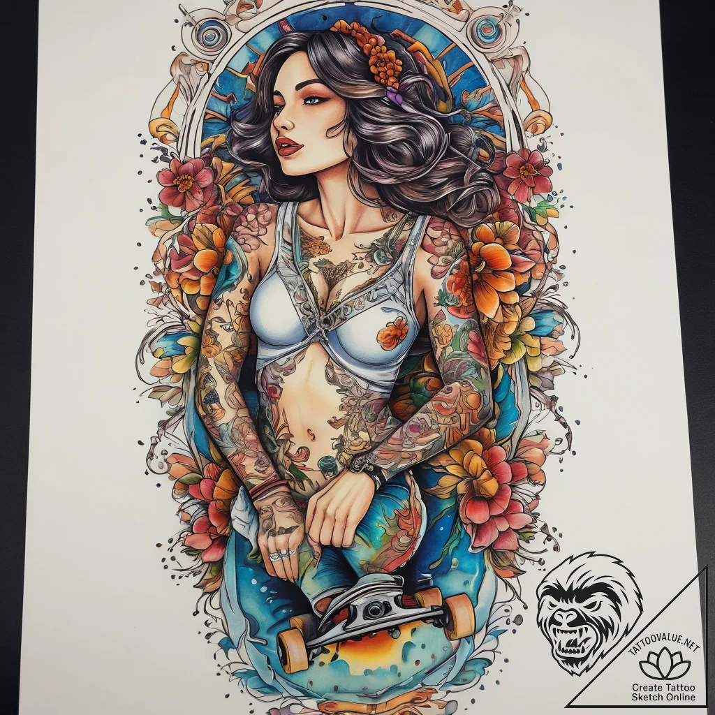 Tattoo sketch skateboarding a skateboard with... - tattoo sketch (№1758038282_0, 16.09.2025 15:58) — tattoovalue.net