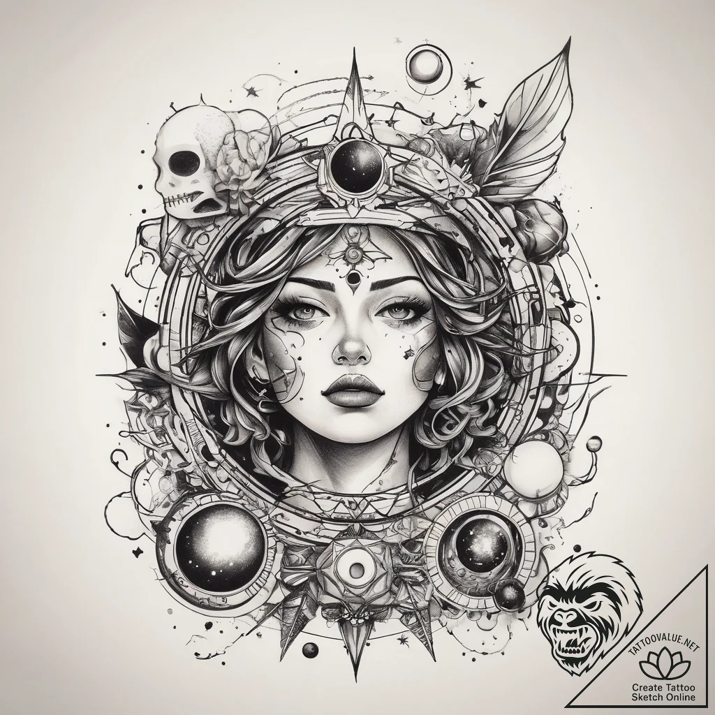 Tattoo sketch cosmic cosmos, tattoo flash she... - tattoo sketch (№1758039660_0, 16.09.2025 16:21) — tattoovalue.net