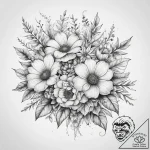 Tattoo sketch florist bouquet of flowers – tattoo sketch (№1758039857_0, 16.09.2025 16:24) — tattoovalue.net