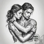 Tattoo sketch two figures embracing in a fine… – tattoo sketch (№1758041031_0, 16.09.2025 16:43) — tattoovalue.net