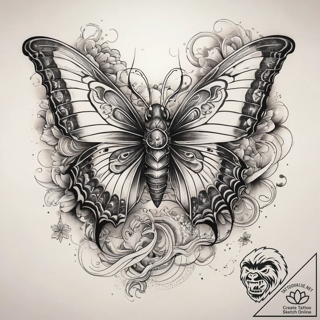 Tattoo sketch cosmic butterfly, concept art f... - tattoo sketch (№1758041418_0, 16.09.2025 16:50) — tattoovalue.net